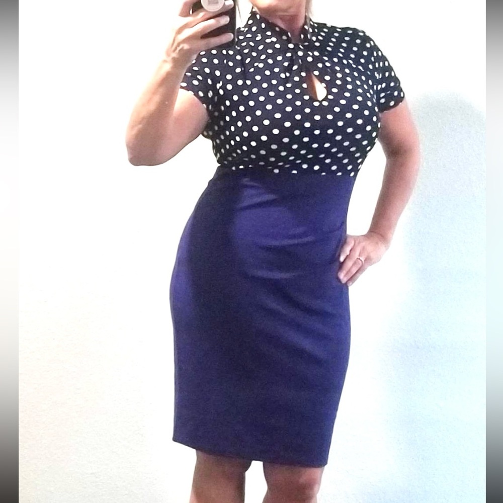 Homeeye Work / Church Navy Polka Dot Dress